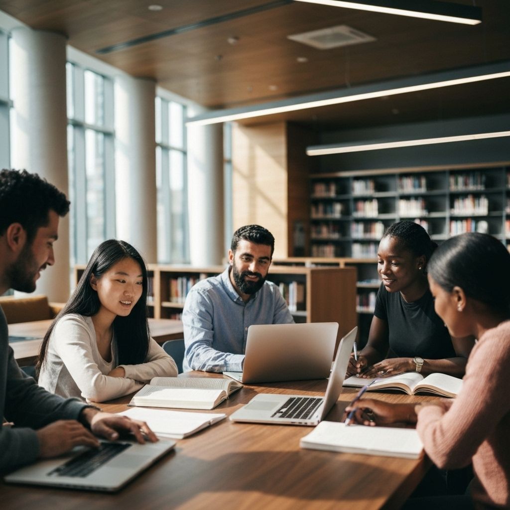 図書館でグループワークをする学生たち