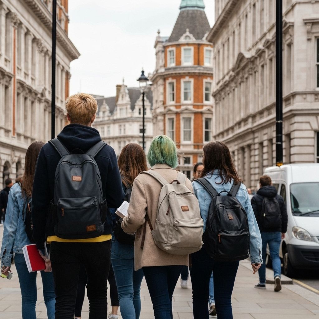 ロンドンの街を歩く学生たち